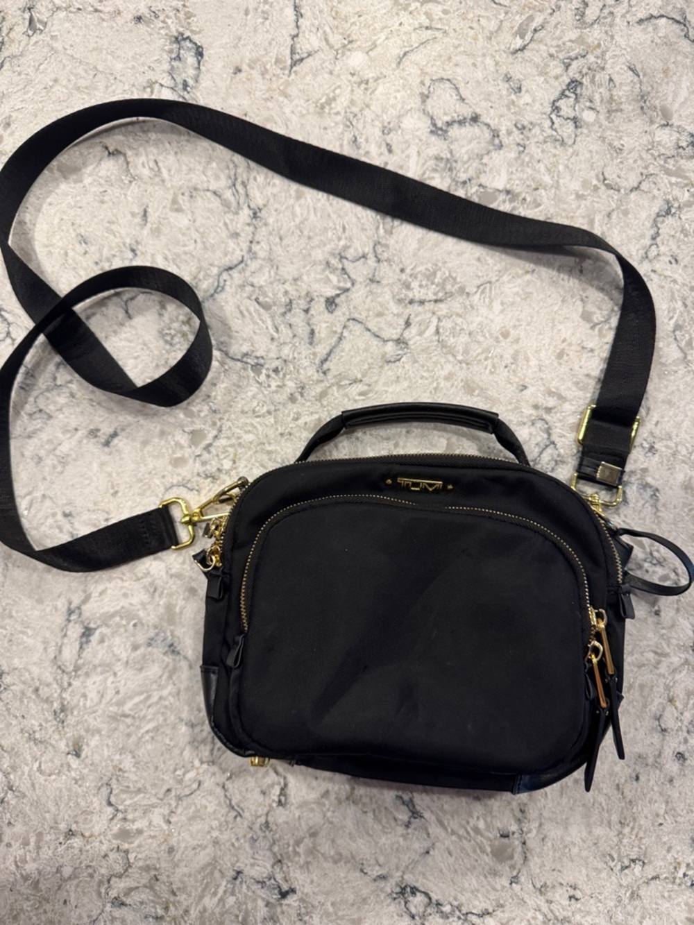 Tumi Black Crossbody Shoulder Bag with Gold Hardware